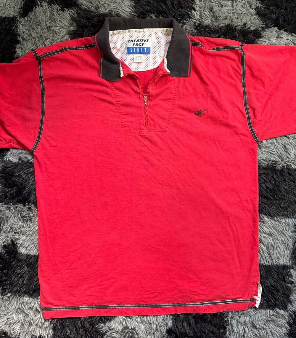 Vintage Creative Edge Sport Red Half-Zip Short Sleeve Polo Shirt